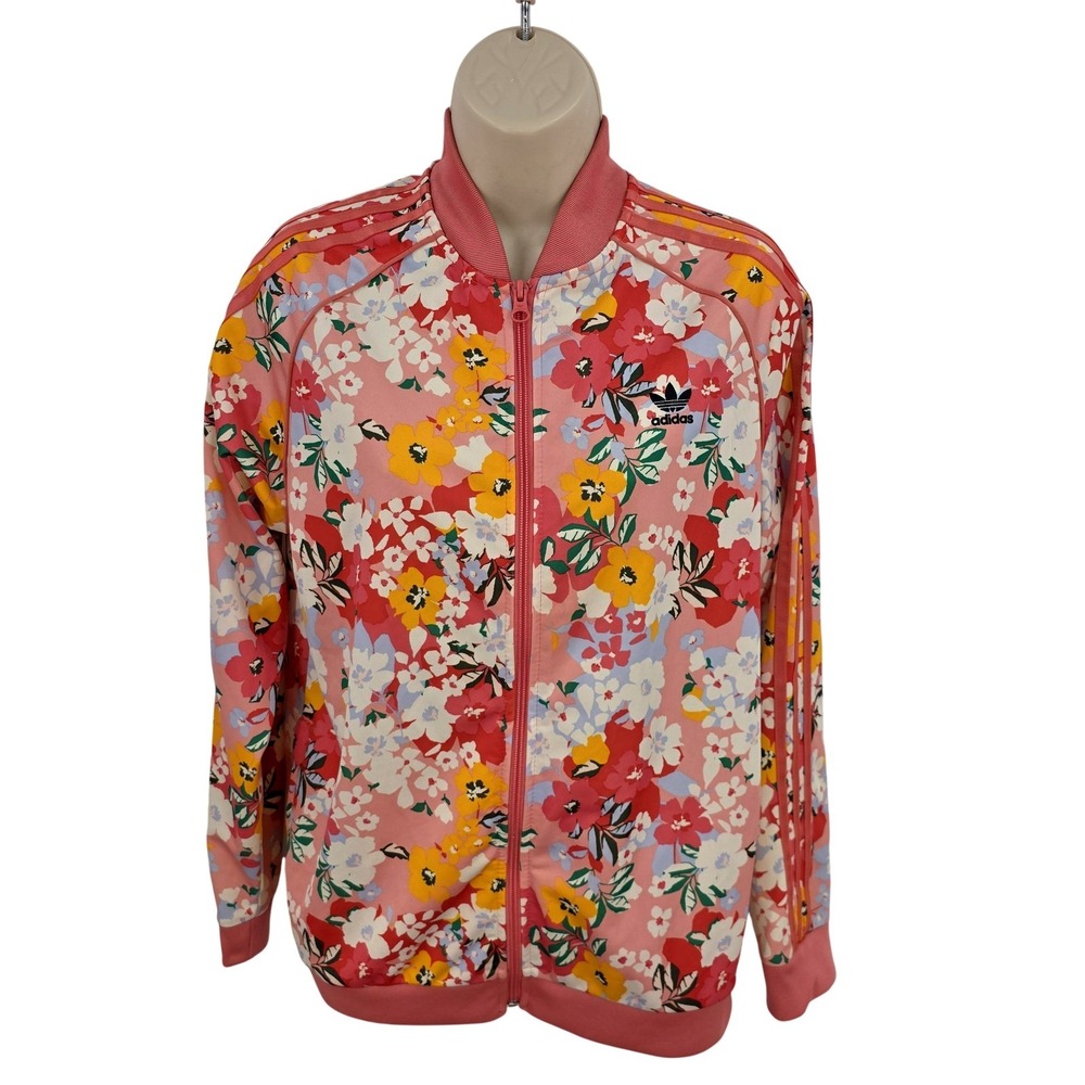 Adidas HER Studio London‎ Track Jacket Girls XL Pink Floral Bomber Zip Festival